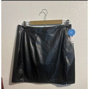 130 Black Faux Leather Mini with Front Slit Sleek High Waist Skirt